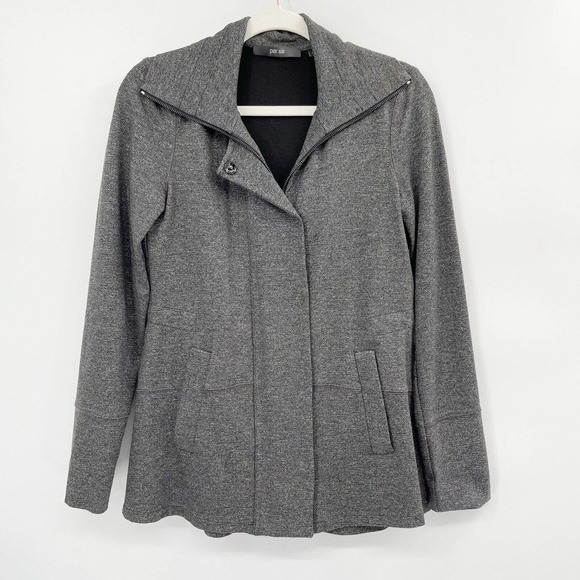 Per Se Blazer Jacket Heather Gray Size 4 Hidden Full Zip Mock‎ Neck Collared - Picture 1 of 12